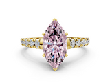 Yellow gold Fancy Pink Marquise  Cut Diamond Solitaire with Pave Band and Four-Prong Setting_127