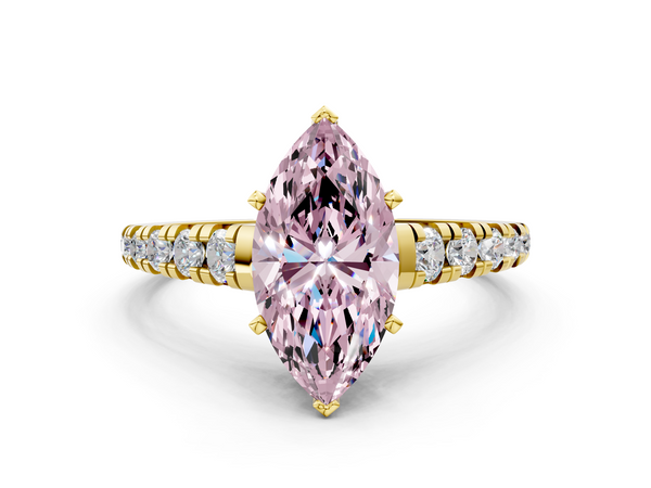 Yellow Gold Marquise Graduated Cathedral Engagement Ring Setting for Fancy Pink Center