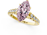 Yellow gold Fancy Pink Marquise  Cut Diamond Solitaire with Pave Band and Four-Prong Setting_128