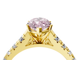 Yellow gold Fancy Pink Marquise  Cut Diamond Solitaire with Pave Band and Four-Prong Setting_131