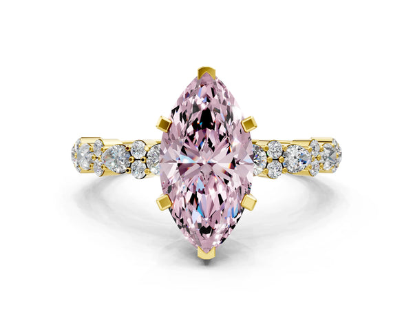 Yellow Gold Marquise Pear Side Stone Engagement Ring Setting for Fancy Pink Center