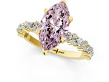 Yellow gold Fancy Pink Marquise Cut Diamond Solitaire with Side Stones, Pave Band, Four-Prong Setting_98