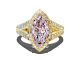 Yellow gold Fancy Pink Marquise Cut Diamond Split Shank Halo Ring with Four-Prong Setting_64