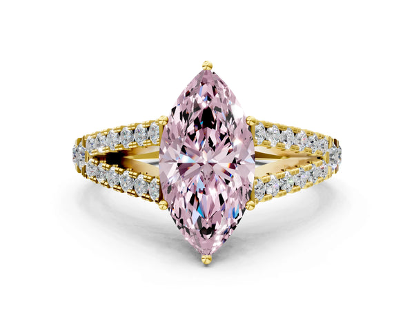 Yellow Gold Marquise Graduated Split Shank Engagement Ring Setting for Fancy Pink Center