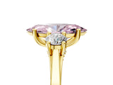 Yellow gold Fancy Pink Marquise Cut Diamond Three-Stone Engagement Ring with Prong Setting and Pavé Band_5