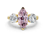 Yellow gold Fancy Pink Marquise Cut Diamond Three-Stone Ring with Prong Setting and Classic Band_103