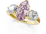 Yellow gold Fancy Pink Marquise Cut Diamond Three-Stone Ring with Prong Setting and Classic Band_104