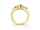 Yellow gold Fancy Pink Marquise Cut Diamond Three-Stone Ring with Prong Setting and Classic Band_106