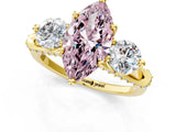 Yellow gold Fancy Pink Marquise Cut Diamond Three-Stone Ring with Prong Setting and Pavé Band_1