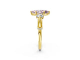Yellow gold Fancy Pink Marquise Cut Diamond Three-Stone Ring with Prong Setting and Pavé Band_2