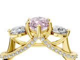Yellow gold Fancy Pink Marquise Cut Diamond Three-Stone Ring with Prong Setting and Pavé Band_4