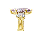 Yellow gold Fancy Pink Marquise Cut Diamond Three-Stone Ring with Prong Setting and Pavé Band_5