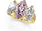 Yellow gold Fancy Pink Marquise Cut Diamond Three-Stone Ring with Prong Setting and Textured Band_1