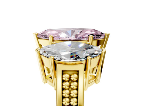 Yellow gold Fancy Pink Marquise Cut Diamond Three-Stone Ring with Prong Setting and Textured Band_5