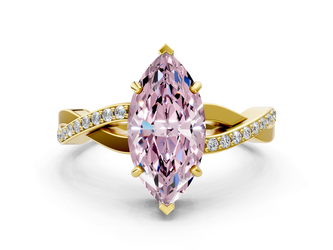 Yellow gold Fancy Pink Marquise  Cut Diamond Twisted Band Engagement Ring with Prong Setting_3