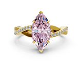 Yellow gold Fancy Pink Marquise  Cut Diamond Twisted Band Engagement Ring with Prong Setting_3