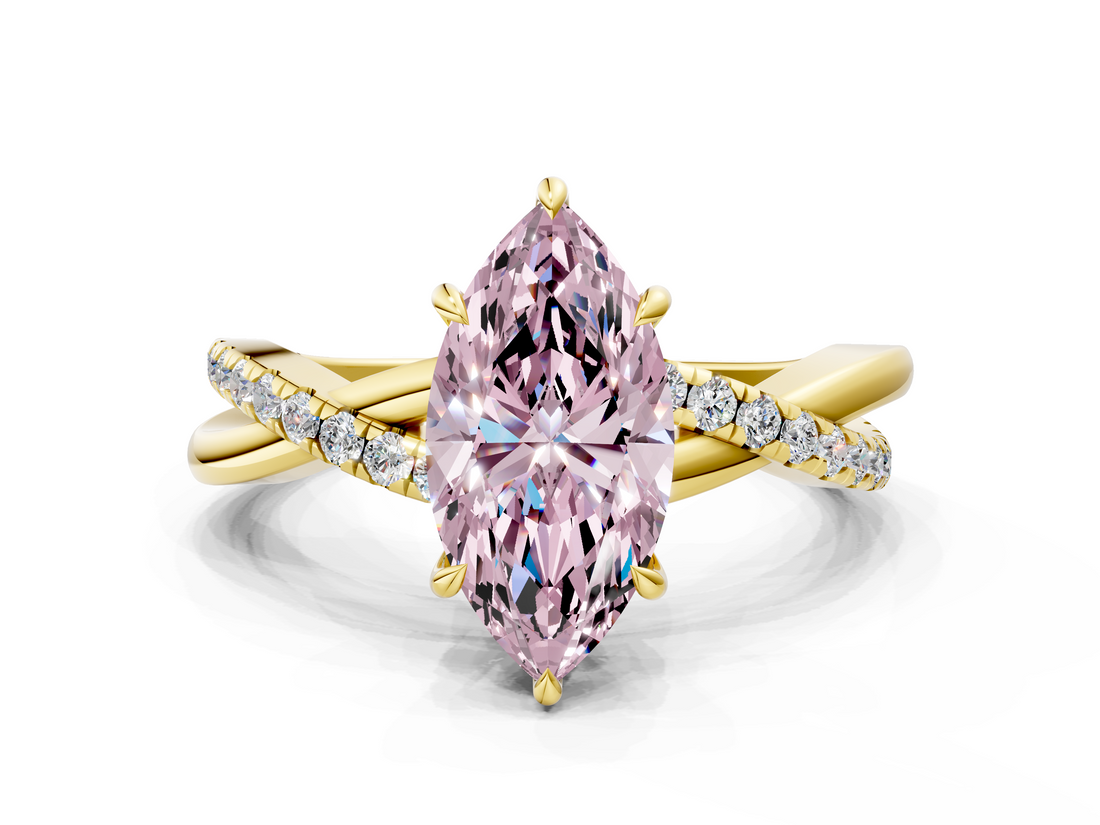 Yellow gold Fancy Pink Marquise  Cut Diamond Twisted Band with Pavé Setting and Four-Prong Setting_20