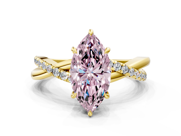 Yellow gold Fancy Pink Marquise  Cut Diamond Twisted Band with Pavé Setting and Four-Prong Setting