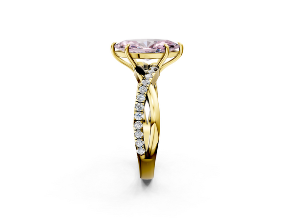 Yellow gold Fancy Pink Marquise  Cut Diamond Twisted Band with Pavé Setting and Four-Prong Setting