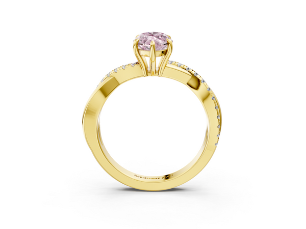 Yellow gold Fancy Pink Marquise  Cut Diamond Twisted Band with Pavé Setting and Four-Prong Setting