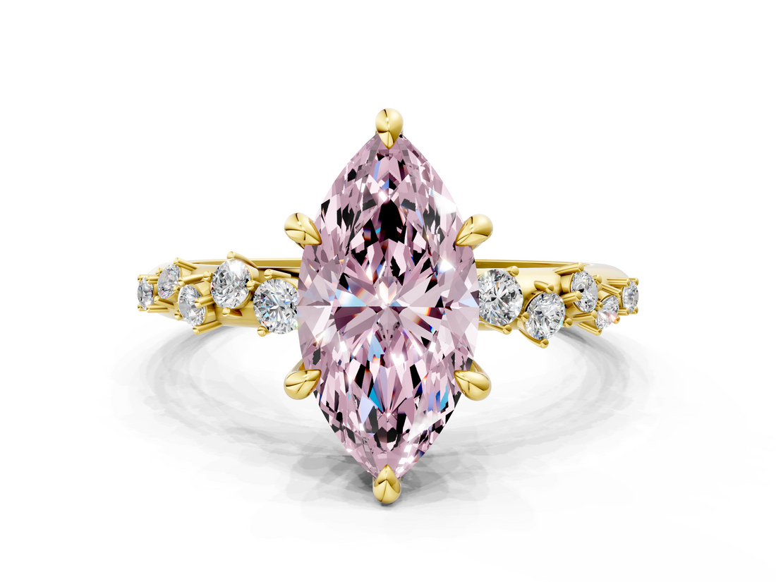Yellow gold Fancy Pink Marquise  Cut Diamond Vine Band with Four-Prong Setting_84