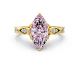 Yellow gold Fancy Pink Marquise  Cut Diamond with Milgrain Marquise and Bezel Accents on a Solitaire Band with Prong Setting_207