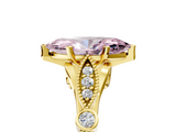Yellow gold Fancy Pink Marquise  Cut Diamond with Milgrain Marquise and Bezel Accents on a Solitaire Band with Prong Setting_212