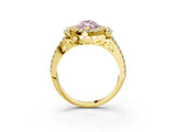 Yellow gold Fancy Pink Marquise  Cut Double Halo Diamond Engagement Ring with Pave Band and Four-Prong Setting 3