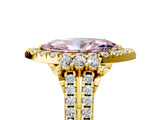 Yellow gold Fancy Pink Marquise  Cut Double Halo Diamond Engagement Ring with Pave Band and Four-Prong Setting 5