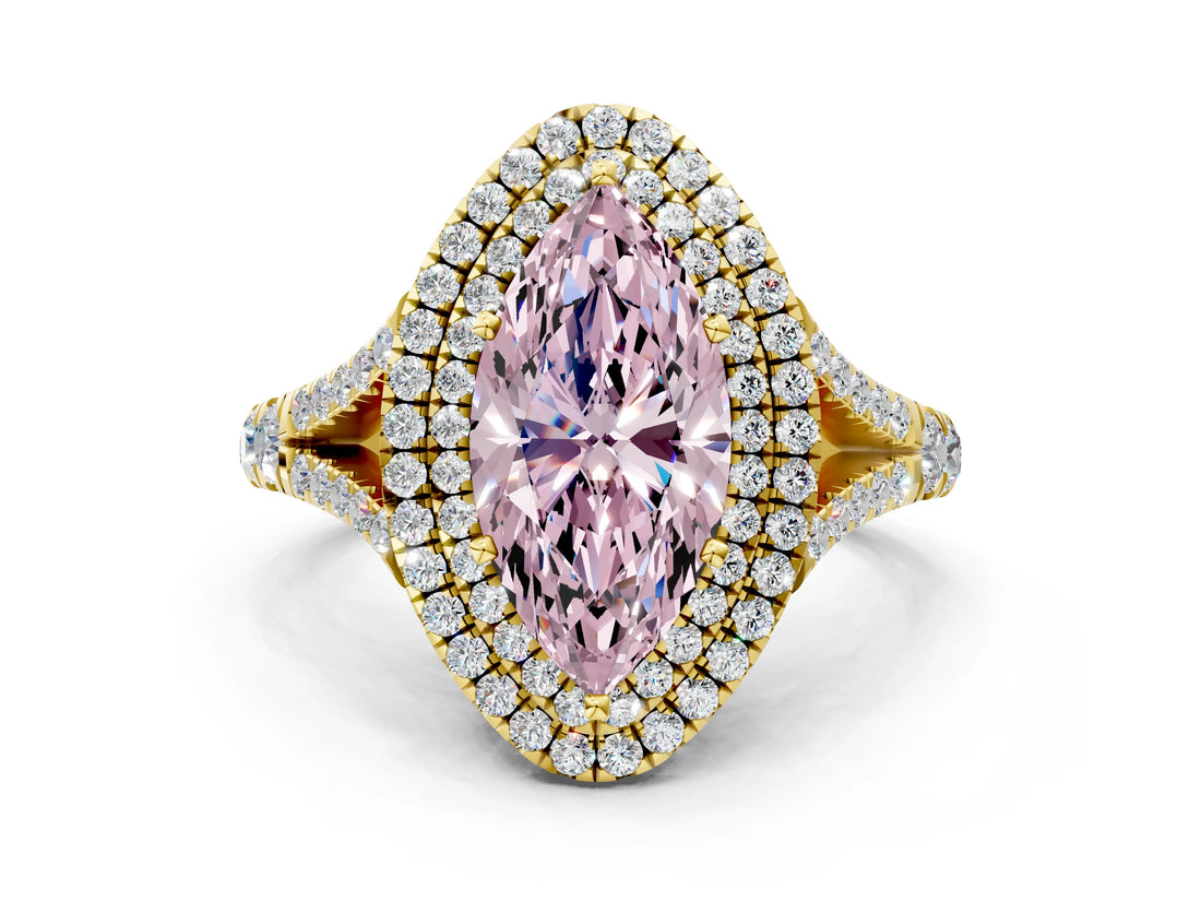 Yellow gold Fancy Pink Marquise  Cut Double Halo Split Shank Diamond Ring with Prong Setting_53