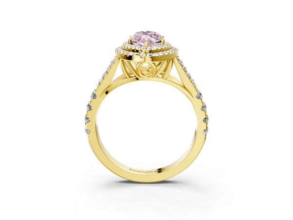 Yellow Gold Marquise Double Halo Engagement Ring Setting for Fancy Pink Center with Pave Split Shank