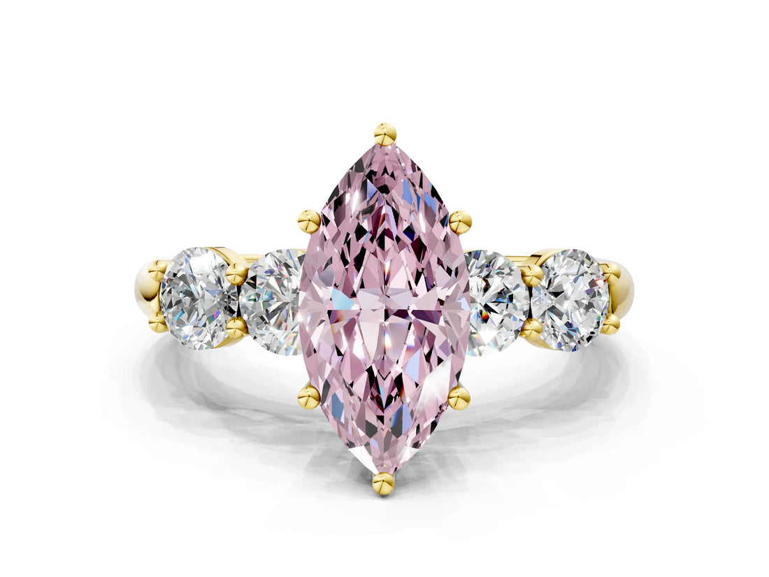 Yellow gold Fancy Pink Marquise  Cut Five-Stone Prong Set Diamond Ring with Classic Band_30