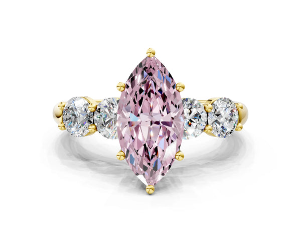 Yellow gold Fancy Pink Marquise  Cut Five-Stone Prong Set Diamond Ring with Classic Band