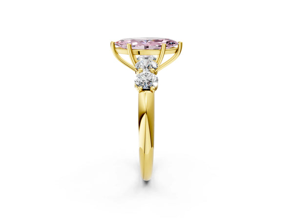 Yellow gold Fancy Pink Marquise  Cut Five-Stone Prong Set Diamond Ring with Classic Band