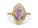 Yellow gold Fancy Pink Marquise Cut Halo Bezel Diamond Pave Band Ring
