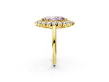 Yellow gold Fancy Pink Marquise Cut Halo Cluster Diamond Ring with Pave Band and Four-Prong Setting_14