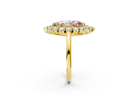 Yellow gold Fancy Pink Marquise Cut Halo Cluster Diamond Ring with Pave Band and Four-Prong Setting_14