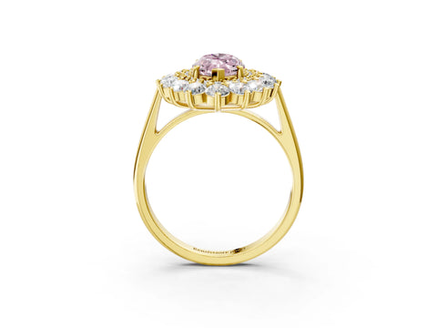 Yellow gold Fancy Pink Marquise Cut Halo Cluster Diamond Ring with Pave Band and Four-Prong Setting_15