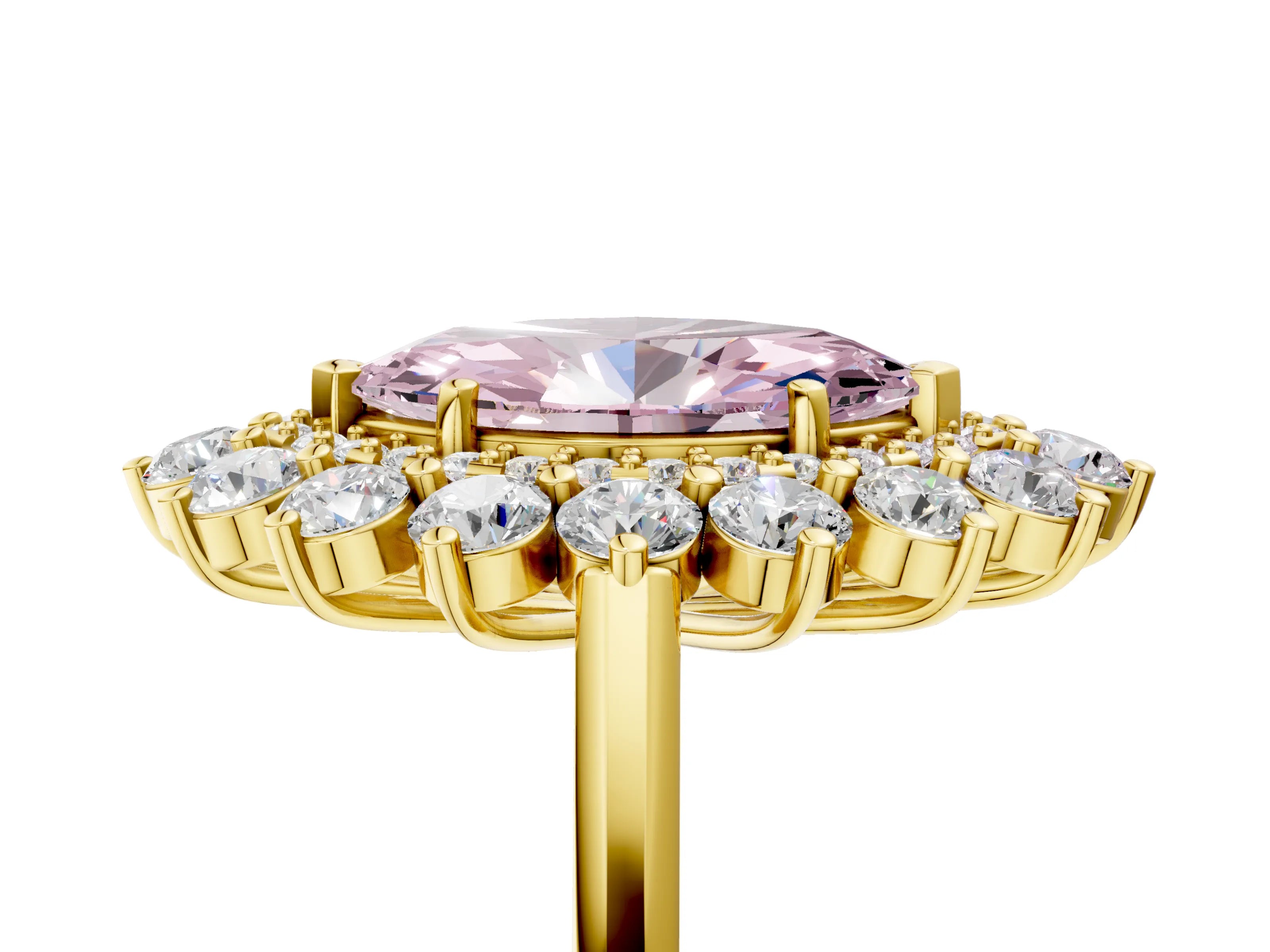Yellow gold Fancy Pink Marquise Cut Halo Cluster Diamond Ring with Pave Band and Four-Prong Setting_17