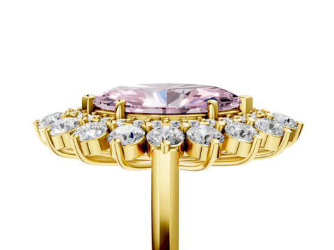 Yellow gold Fancy Pink Marquise Cut Halo Cluster Diamond Ring with Pave Band and Four-Prong Setting_5