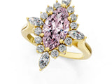 Yellow gold Fancy Pink Marquise Cut Halo Diamond Cluster Ring with Marquise and Round Stones on a White Gold Band with Prong Setting_1