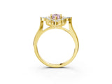 Yellow gold Fancy Pink Marquise Cut Halo Diamond Cluster Ring with Marquise and Round Stones on a White Gold Band with Prong Setting_3