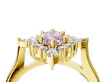 Yellow gold Fancy Pink Marquise Cut Halo Diamond Cluster Ring with Marquise and Round Stones on a White Gold Band with Prong Setting_4