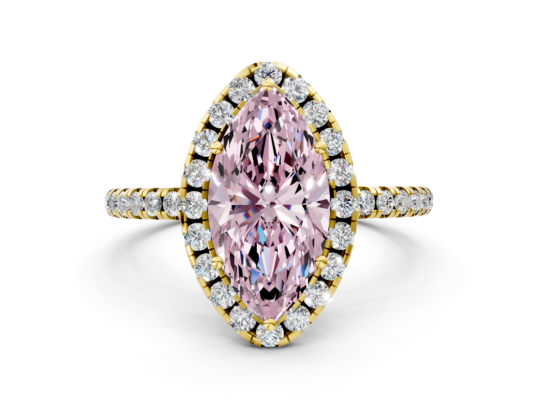 Yellow gold Fancy Pink Marquise  Cut Halo Diamond Engagement Ring with Pave Band and Four-Prong Setting_20