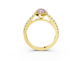 Yellow gold Fancy Pink Marquise  Cut Halo Diamond Engagement Ring with Pave Band and Four-Prong Setting_31
