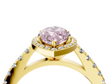 Yellow gold Fancy Pink Marquise  Cut Halo Diamond Engagement Ring with Pave Band and Four-Prong Setting_32