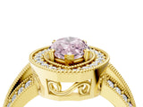 Yellow gold Fancy Pink Marquise Cut Halo Diamond Engagement Ring with Pave Split Shank and Four-Prong Setting_4
