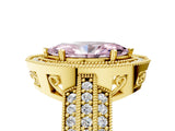 Yellow gold Fancy Pink Marquise Cut Halo Diamond Engagement Ring with Pave Split Shank and Four-Prong Setting_5