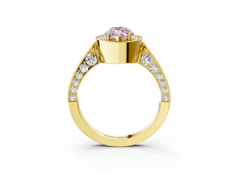 Yellow gold Fancy Pink Marquise Cut Halo Diamond Engagement Ring with Split Shank Band and Four-Prong Setting_3