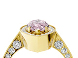 Yellow gold Fancy Pink Marquise Cut Halo Diamond Engagement Ring with Split Shank Band and Four-Prong Setting_4